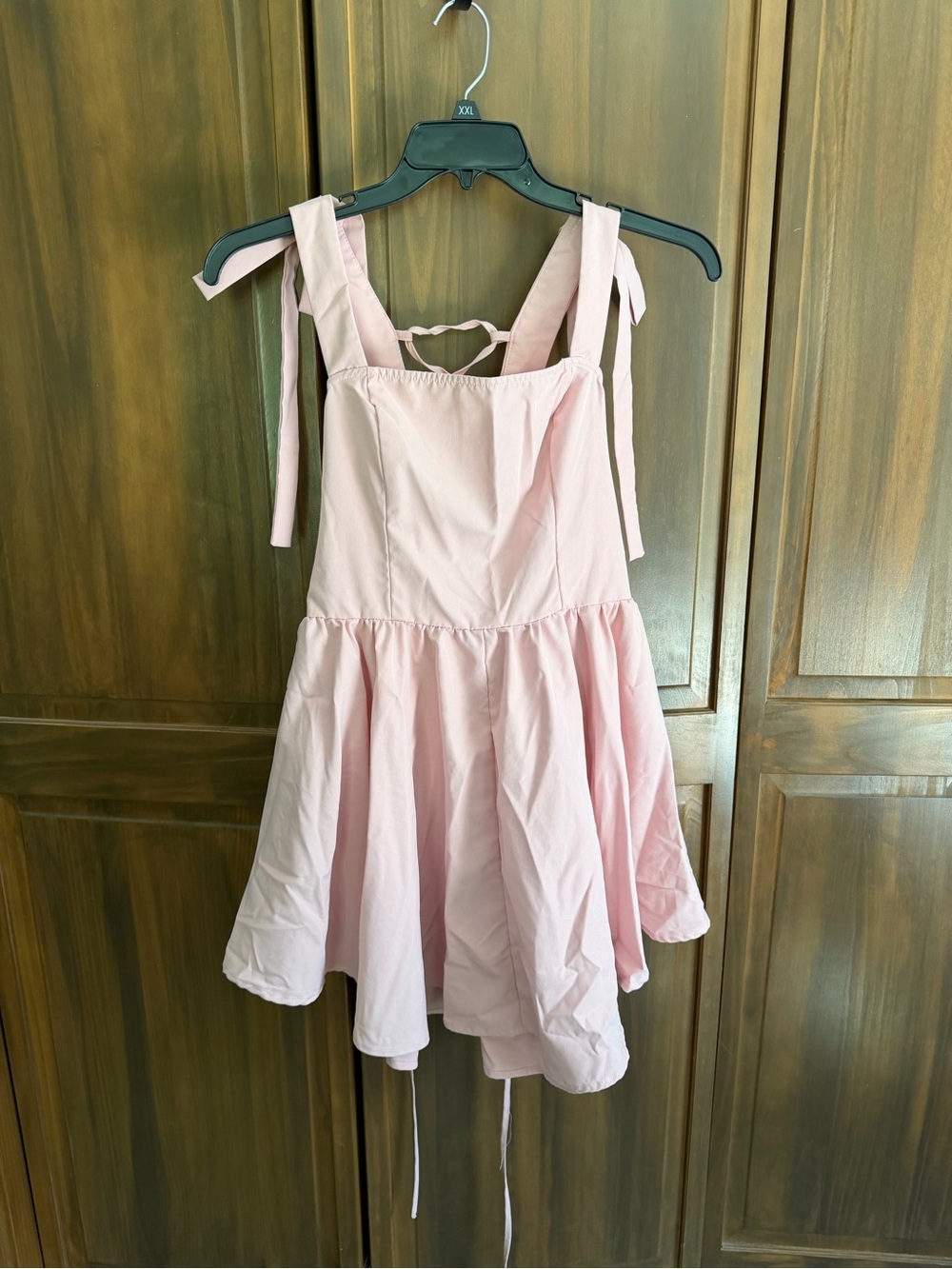 SHEIN Light Pink Tie-Strap Fit-and-Flare Midi Dress